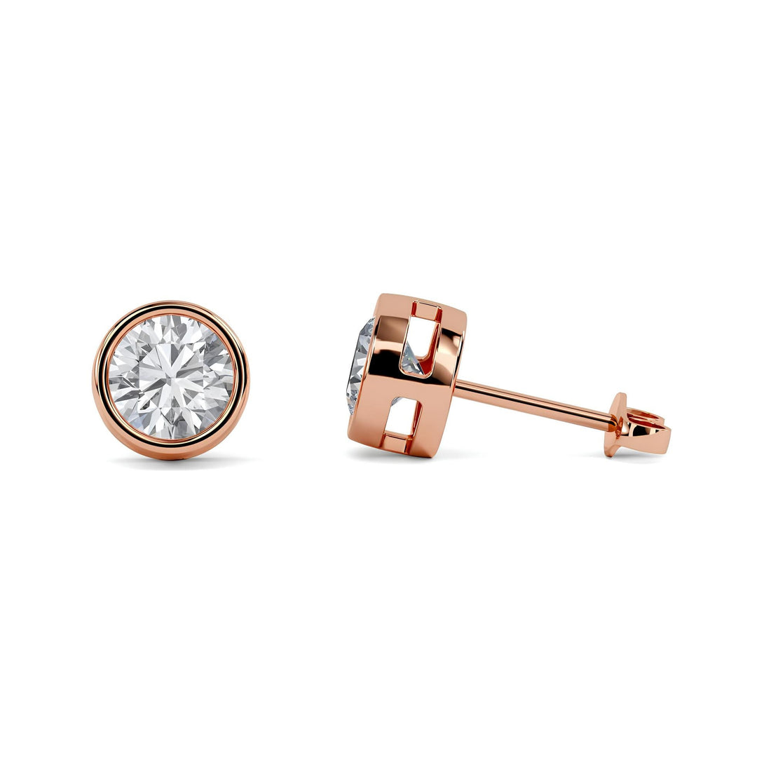 0.25–4.00 Ct Round Cut EF VS/SI Lab-Grown Diamond Bezel Set Stud Earrings 14K Gold Wedding Earrings