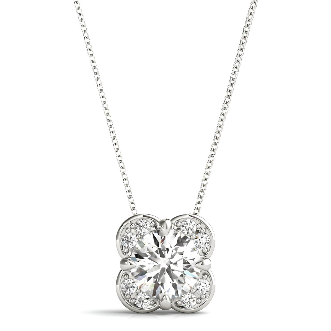 1.00 Carat EF VS/SI Lab Grown Round Diamond Floral Halo Pendant Necklace in 14K Gold IGI Certified Diamond on a Delicate Chain