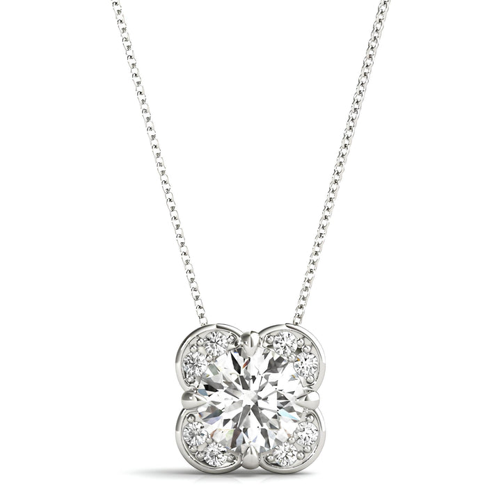 1.00 Carat EF VS/SI Lab Grown Round Diamond Floral Halo Pendant Necklace in 14K Gold IGI Certified Diamond on a Delicate Chain