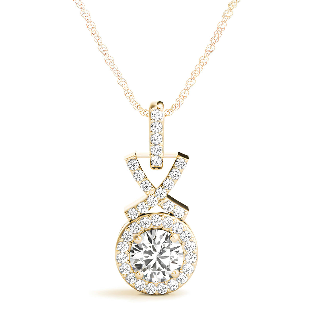 1.00 Carat Halo Pendant Necklace IGI Certified EF VS/SI Lab Grown Round Diamond in 14K Gold Elegant Diamond Chain Perfect Anniversary Gift for Her
