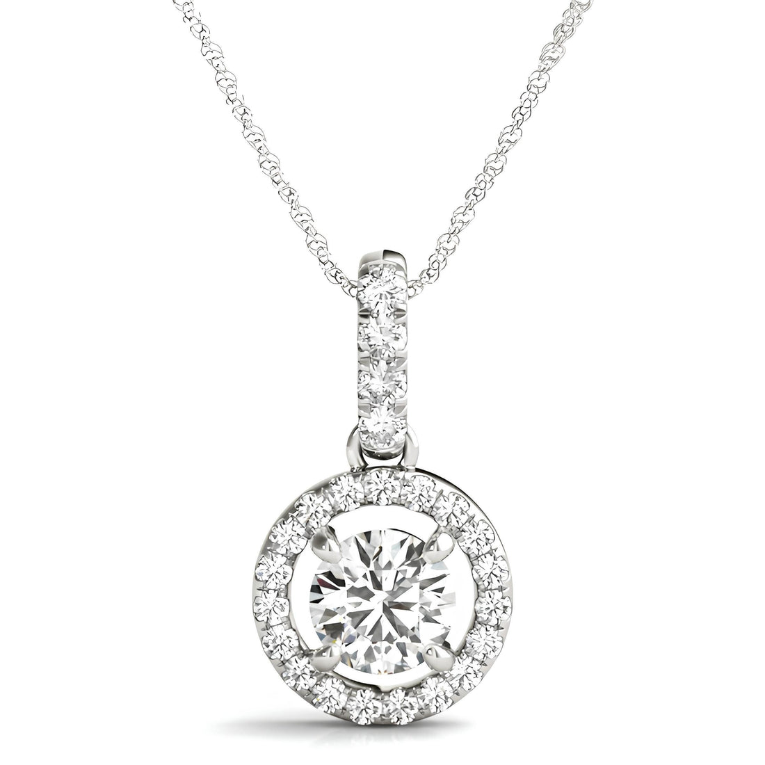 Halo Pendant Necklace 1.00 Carat EF VS/SI Lab Grown Round Diamond, IGI Certified Diamond Pendant Chain, Anniversary Gift, Gift For Women's