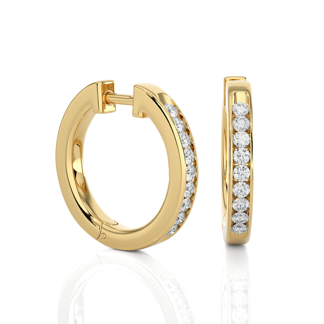 Hoop Earrings 14k Gold Round Diamond Channel Setting Huggie Hoop Earrings By Alikediamonds