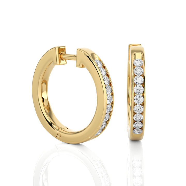 Hoop Earrings 14k Gold Round Diamond Channel Setting Huggie Hoop Earrings By Alikediamonds