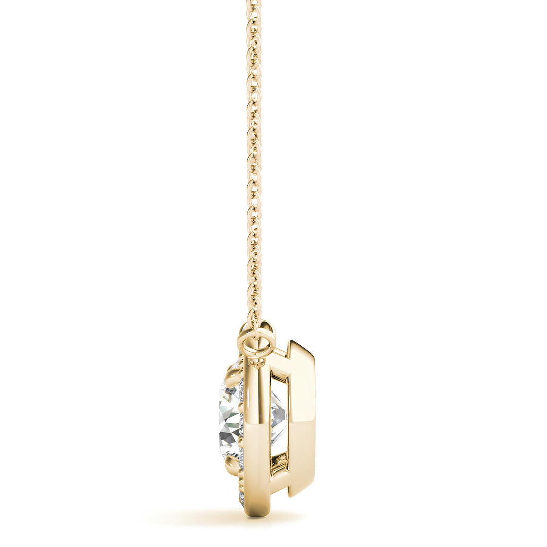 1.00 Carat Lab Grown Round Diamond Halo Pendant Necklace in 14K Gold IGI Certified Diamond on an Elegant Chain