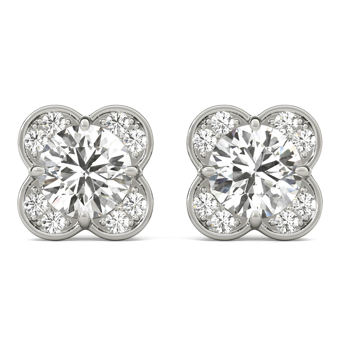 Elegant 1.12 Carat Halo Butterfly EF VS/SI Lab Grown Diamond Stud Earrings 14K Solid Gold