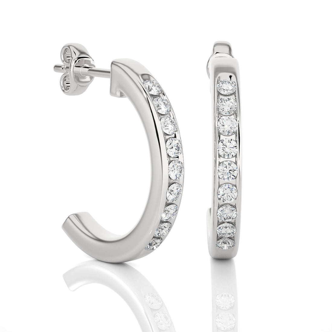 0.46 CT Round Lab-Grown Diamond Channel Set Hoop Stud Earrings 14K Gold