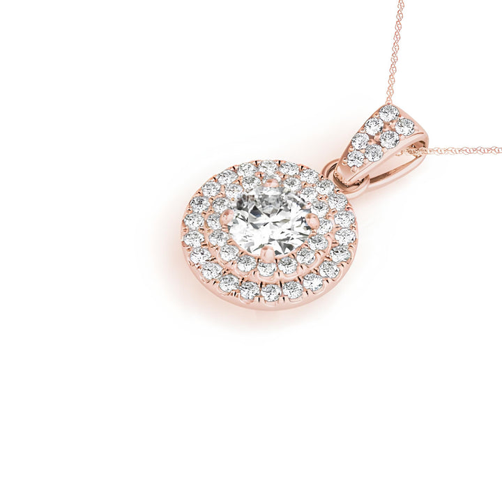 0.83 CT EF VS/SI Lab Grown Round Diamond Double Halo Pendant Necklace IGI Certified Diamond 14K Gold Chain