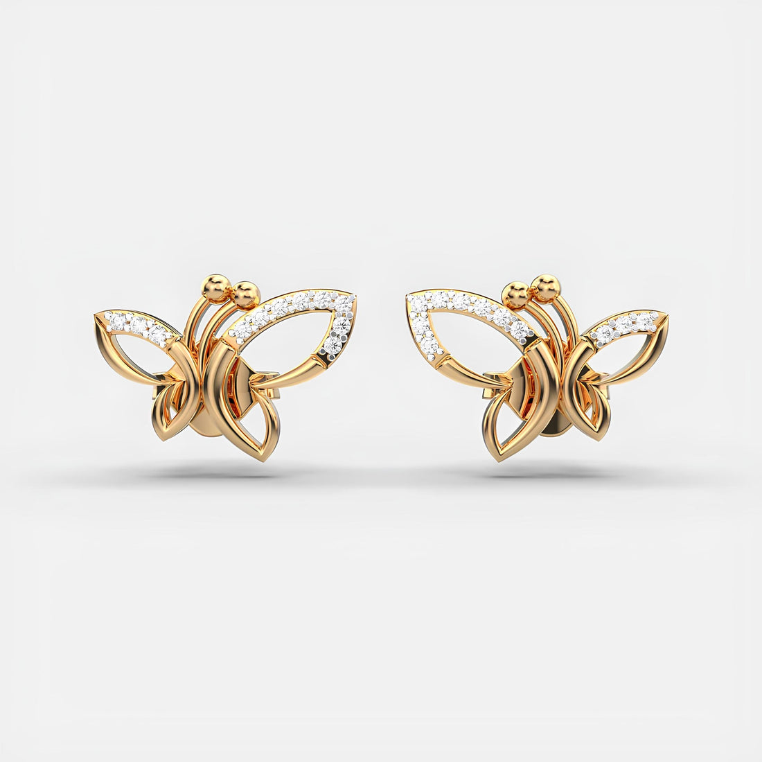 14K Solid Gold Stud Earrings EF VS/SI Lab-Grown Diamond Dancing Butterflies Design Minimalist Diamond Earrings, Perfect Christmas Gift