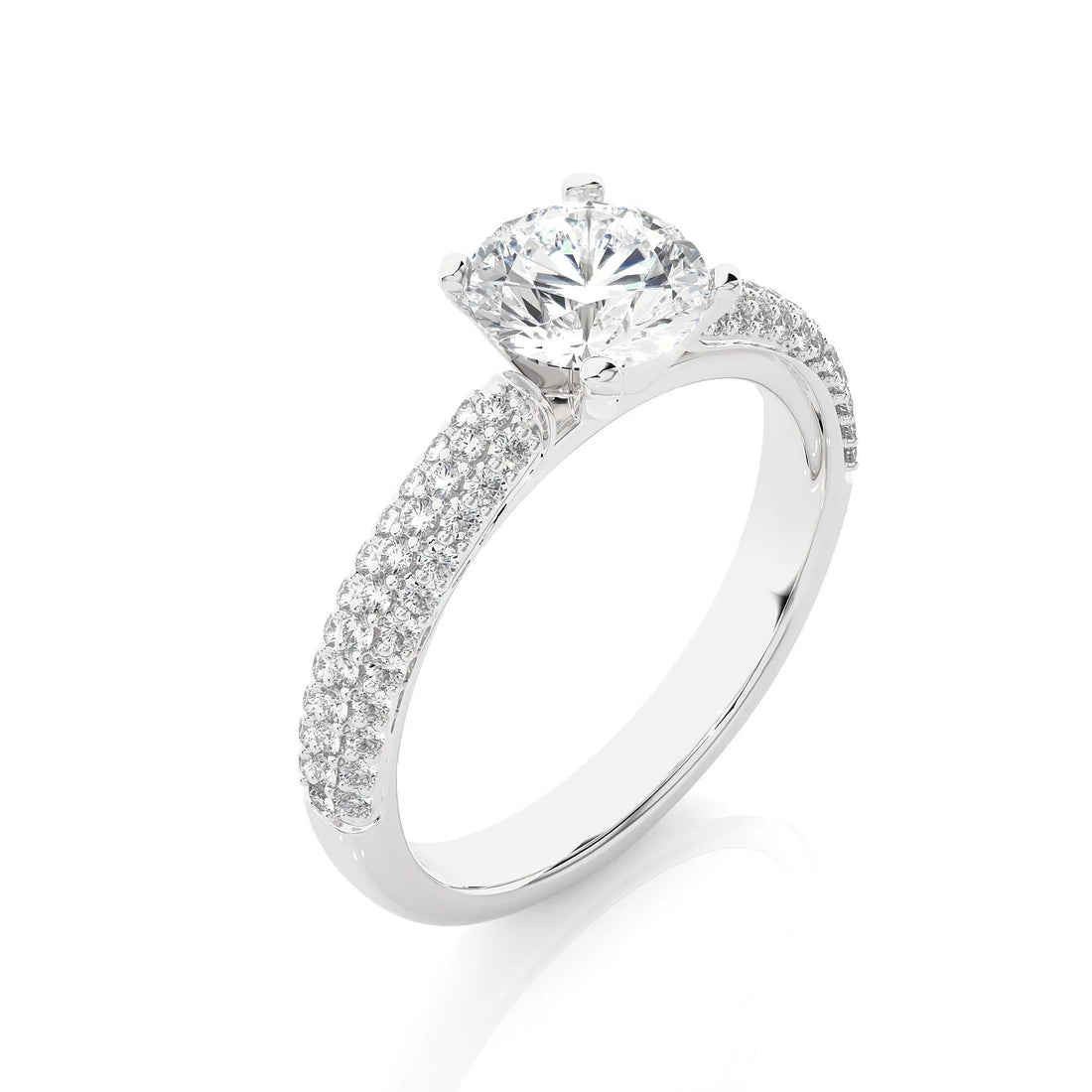Exclusive Certified EF VS/SI Lab-Grown Diamond Three-Row Wedding Band IGI Certified Solitaire Engagement Ring in Luxe 14K Gold