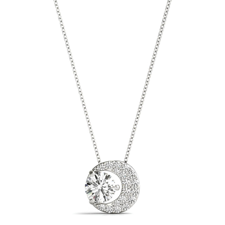 1.00 Carat EF VS/SI Lab-Grown Round Diamond Half Moon Pendant Necklace IGI Certified, 14K Gold Chain, Anniversary Gift for Her