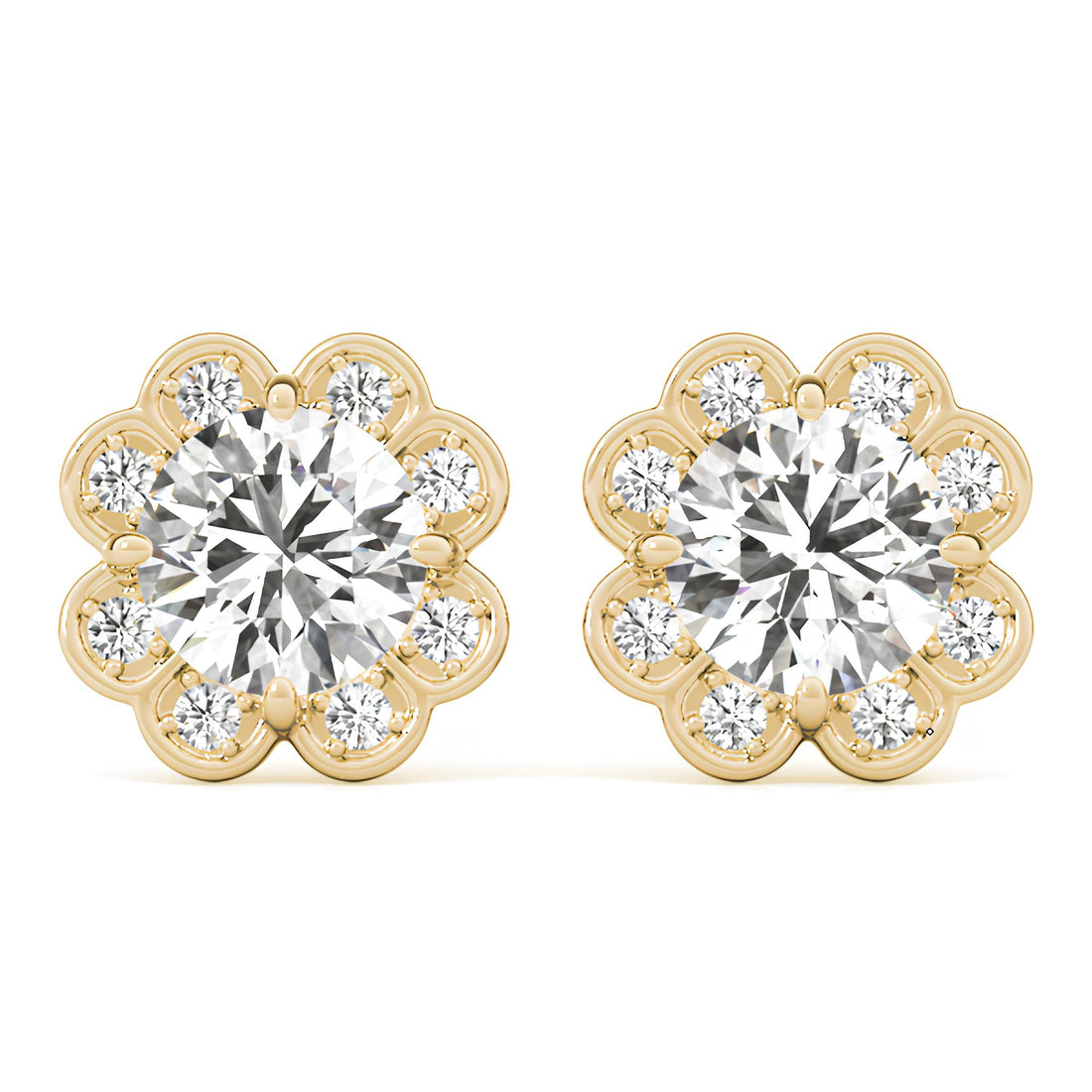 Elegant 1.12 Carat Halo Butterfly EF VS/SI Lab Grown Diamond Stud Earrings 14K Solid Gold