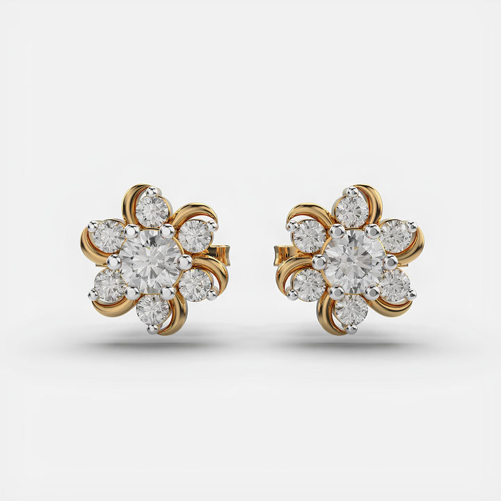 925 Sterling Silver With Vermeil Gold Periwinkle Flora Cluster Stud Earrings EF VS/SI Lab-Grown Round Diamonds Minimalist Diamond Earrings