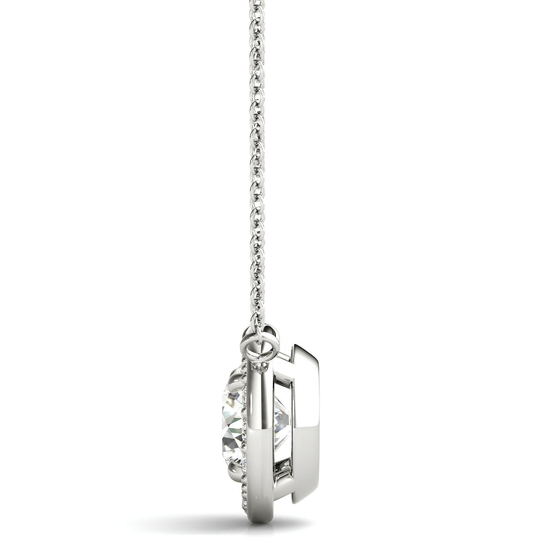 1.00 Carat Lab Grown Round Diamond Halo Pendant Necklace in 14K Gold IGI Certified Diamond on an Elegant Chain