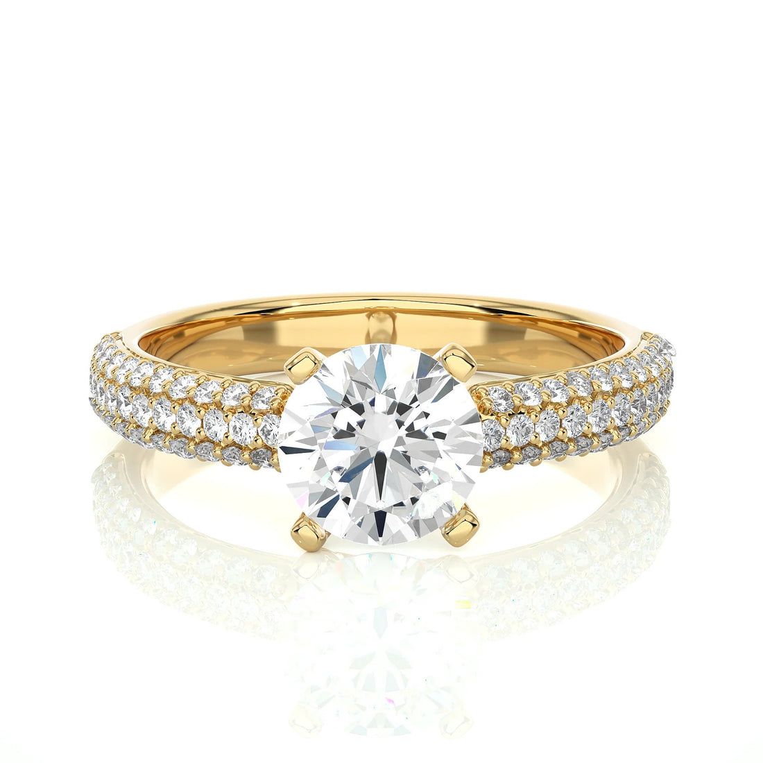 Exclusive Certified EF VS/SI Lab-Grown Diamond Three-Row Wedding Band IGI Certified Solitaire Engagement Ring in Luxe 14K Gold