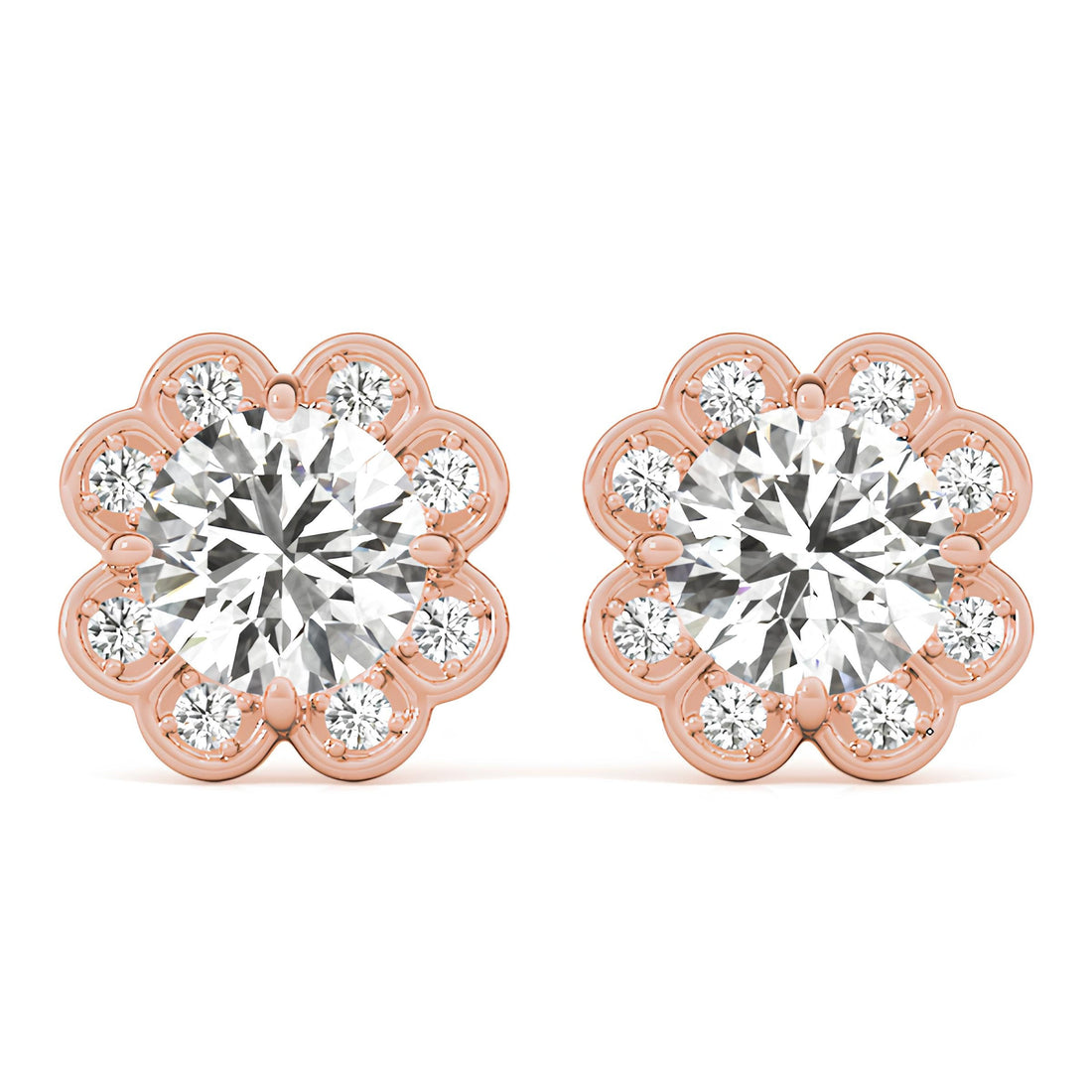Elegant 1.12 Carat Halo Butterfly EF VS/SI Lab Grown Diamond Stud Earrings 14K Solid Gold