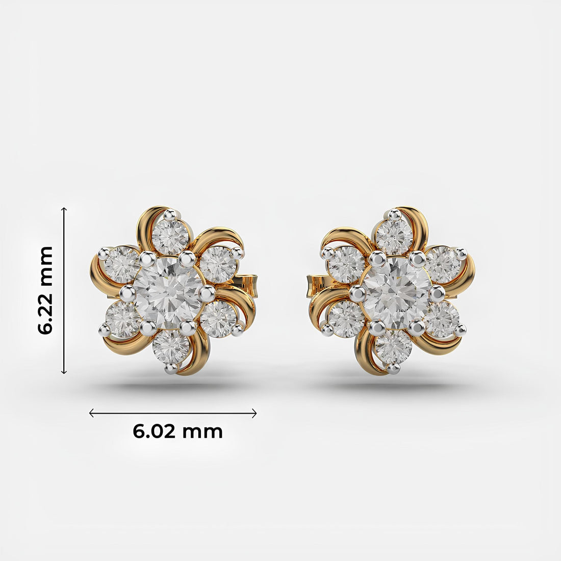 925 Sterling Silver With Vermeil Gold Periwinkle Flora Cluster Stud Earrings EF VS/SI Lab-Grown Round Diamonds Minimalist Diamond Earrings