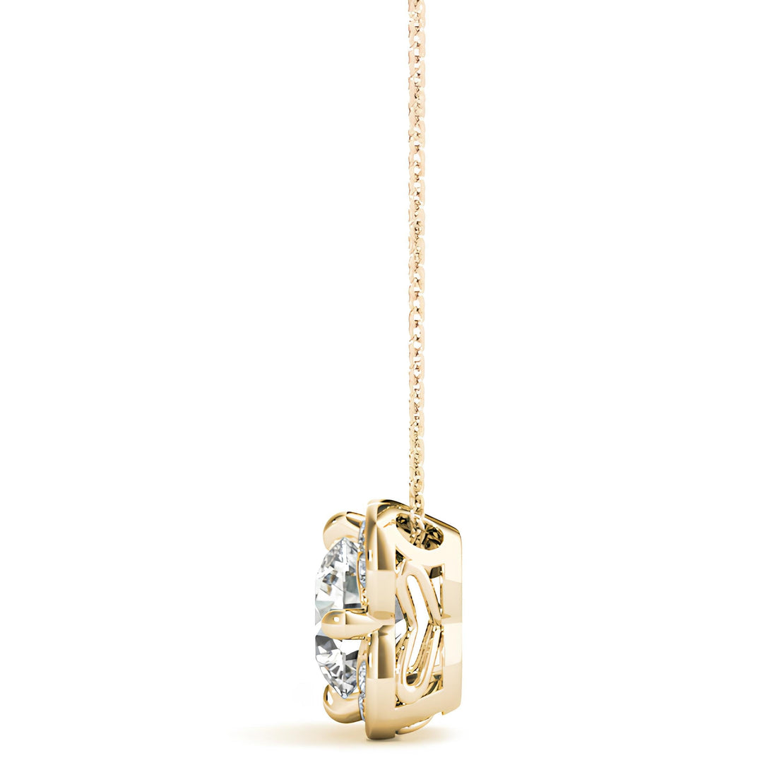 1.00 Carat EF VS/SI Lab Grown Round Diamond Floral Halo Pendant Necklace in 14K Gold IGI Certified Diamond on a Delicate Chain