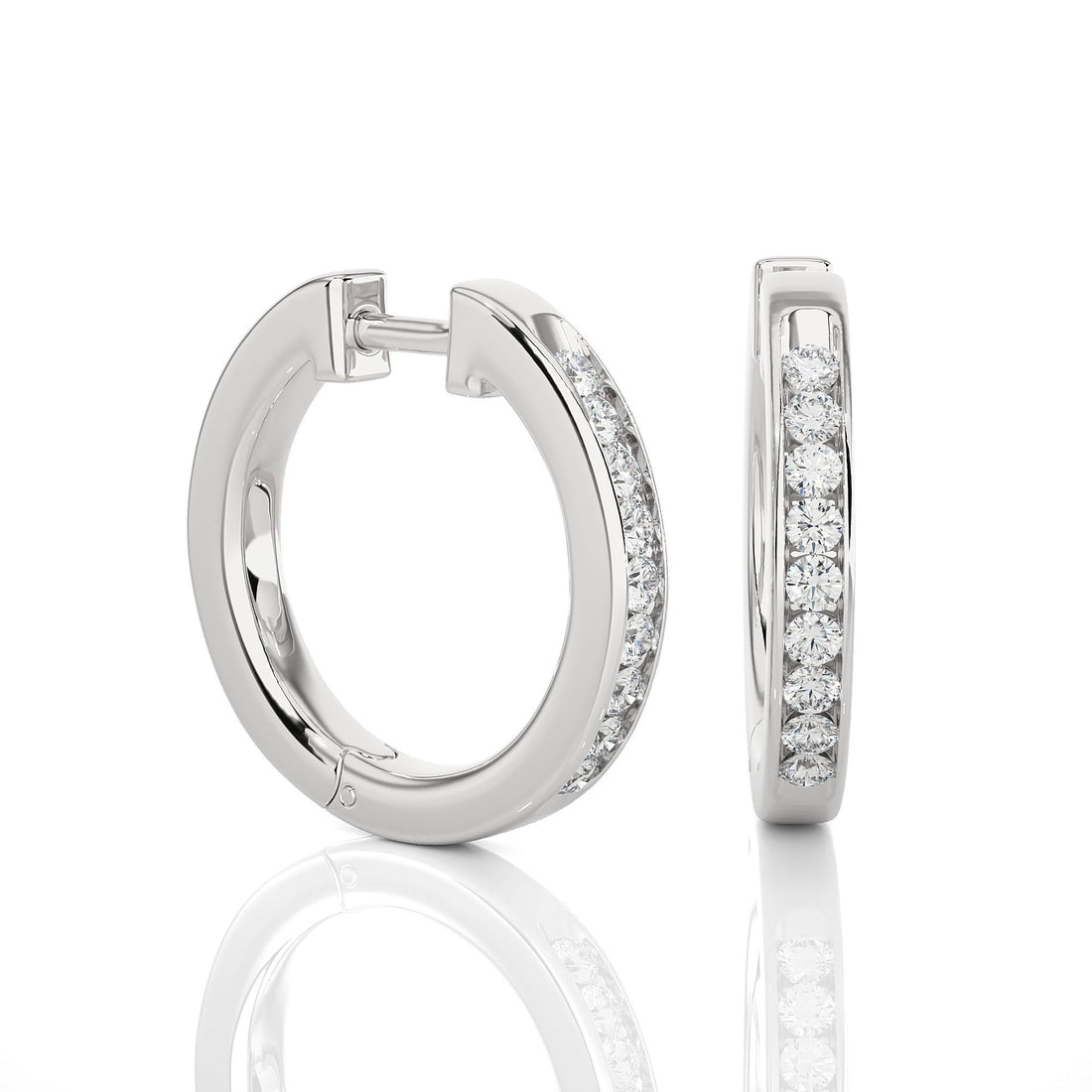 Hoop Earrings 14k Gold Round Diamond Channel Setting Huggie Hoop Earrings By Alikediamonds