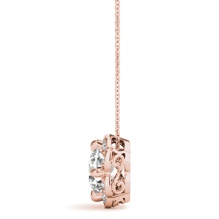 1.00 Carat EF VS/SI Lab Grown Round Diamond Floral Halo Pendant Necklace IGI Certified Diamond in 14K Gold
