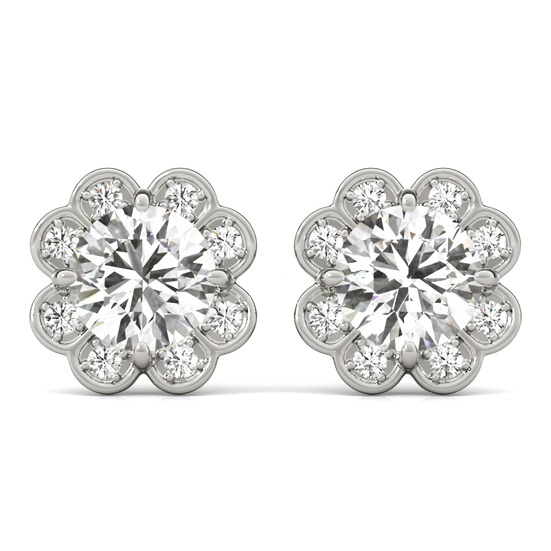 Elegant 1.12 Carat Halo Butterfly EF VS/SI Lab Grown Diamond Stud Earrings 14K Solid Gold