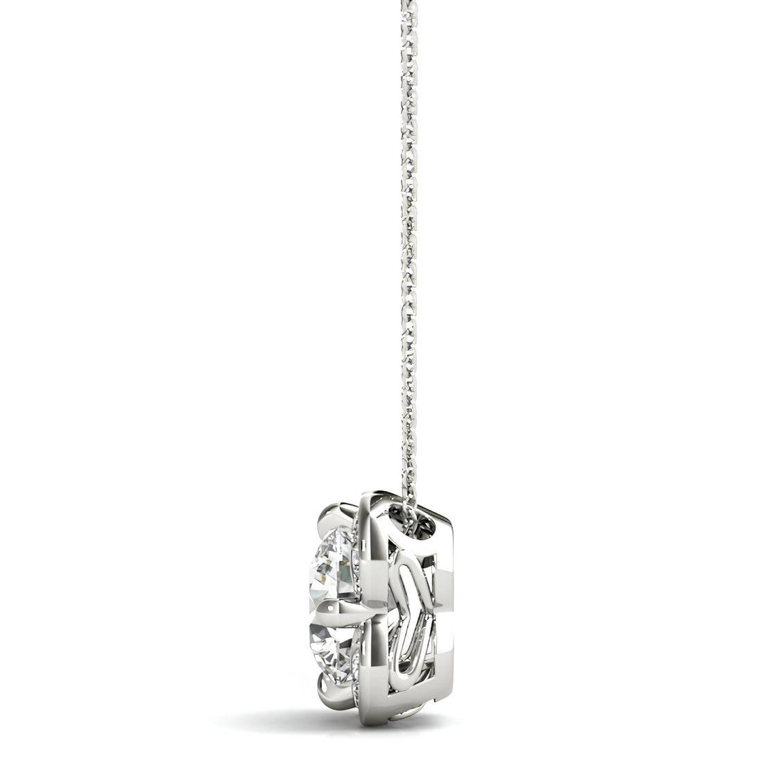 1.00 Carat EF VS/SI Lab Grown Round Diamond Floral Halo Pendant Necklace in 14K Gold IGI Certified Diamond on a Delicate Chain