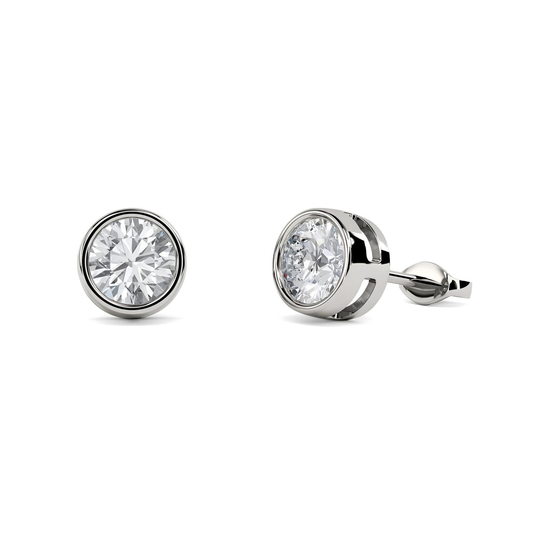 0.25–4.00 Ct Round Cut EF VS/SI Lab-Grown Diamond Bezel Set Stud Earrings 14K Gold Wedding Earrings