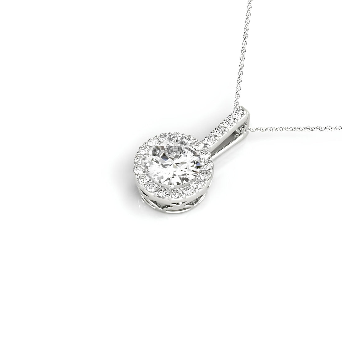1.00 Carat Halo Pendant Necklace IGI Certified EF VS/SI Lab Grown Round Diamond Stunning 14K Gold Chain Perfect Anniversary Gift for Her