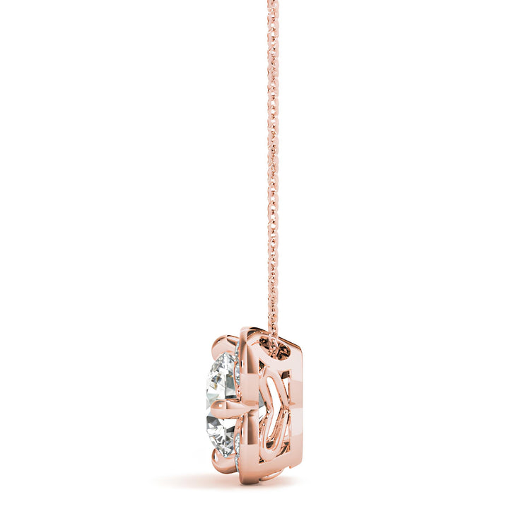 1.00 Carat EF VS/SI Lab Grown Round Diamond Floral Halo Pendant Necklace in 14K Gold IGI Certified Diamond on a Delicate Chain