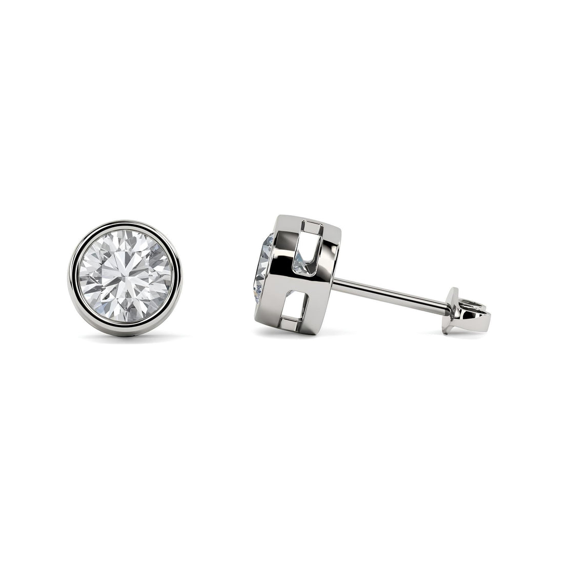 0.25–4.00 Ct Round Cut EF VS/SI Lab-Grown Diamond Bezel Set Stud Earrings 14K Gold Wedding Earrings