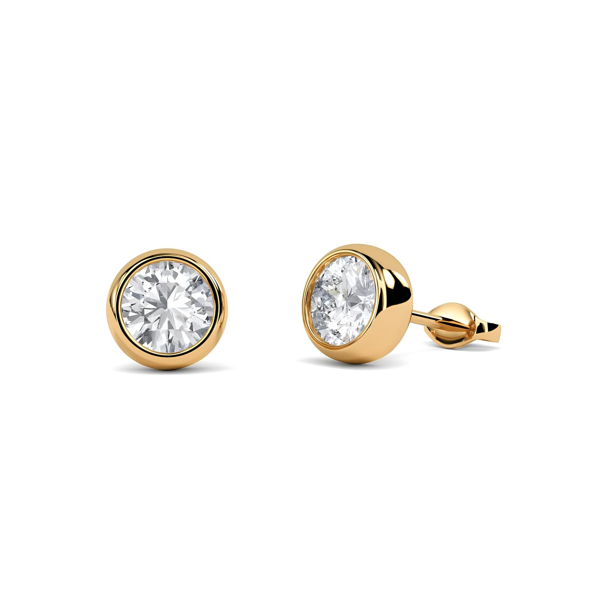 Round Cut EF VS/SI Lab-Grown Diamond Wedding Earrings Modern Bezel Set Studs in 14K Gold