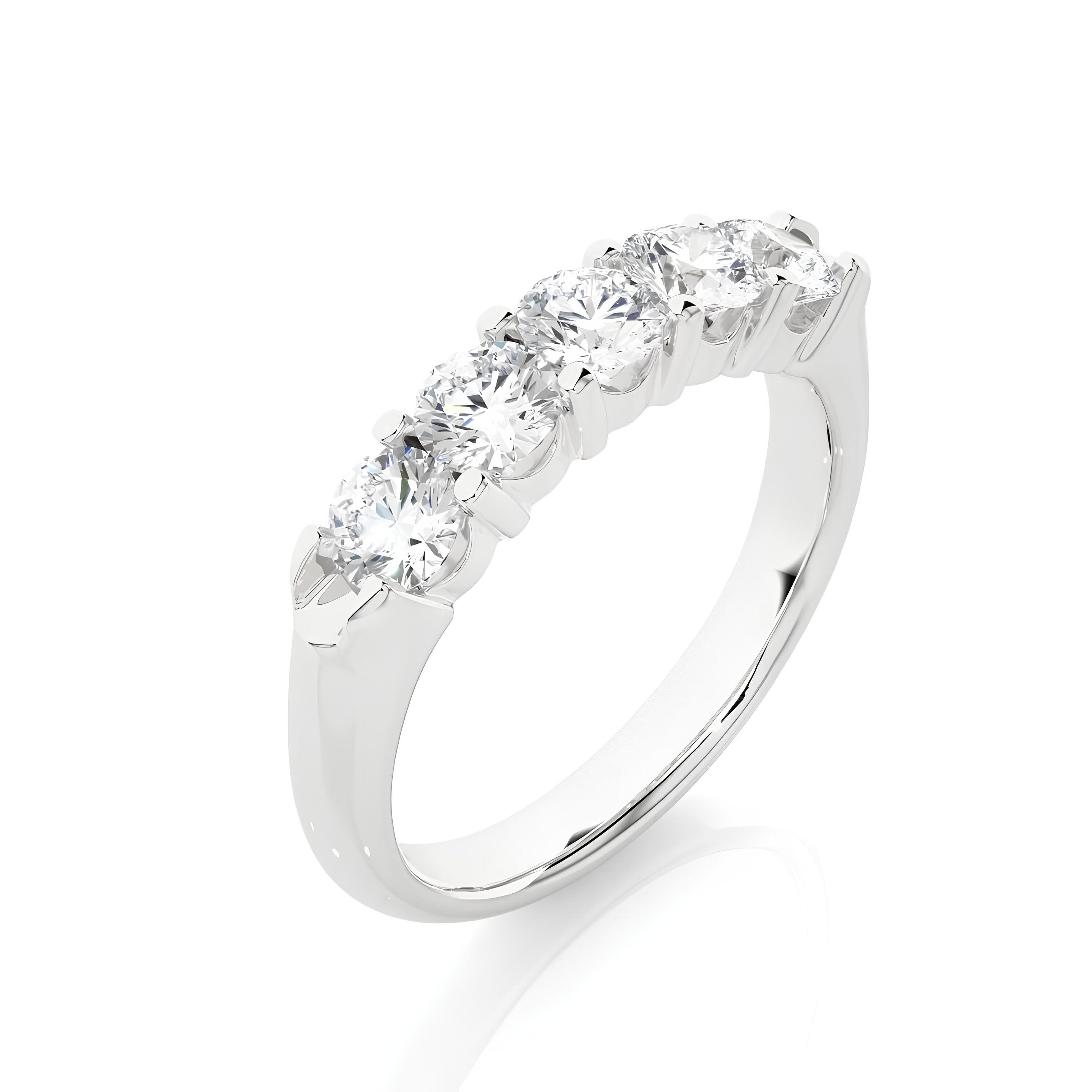 1.00 Carat Lab-Grown Diamond 5-Stone Half Eternity Band – Prong Set 14K Gold Wedding Ring