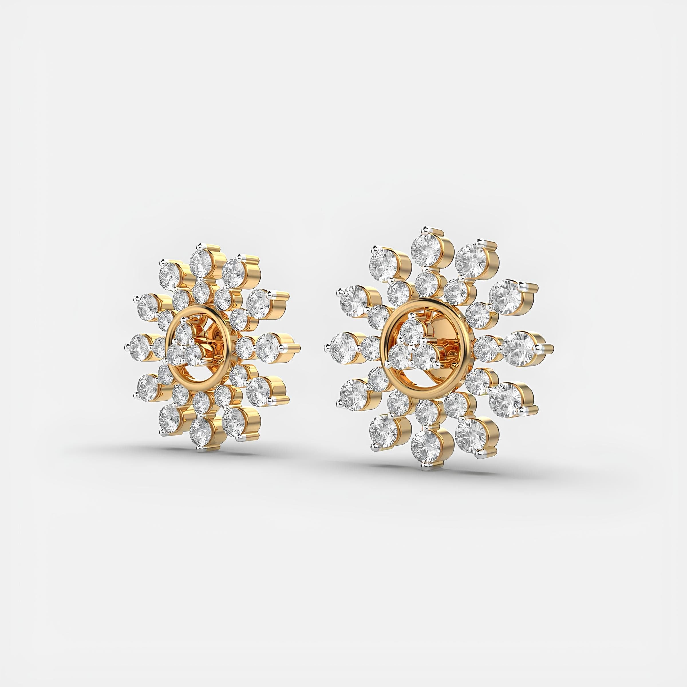 14K Solid Gold Dahlia Floral Stud Earrings Round EF VS/SI Lab-Grown Diamond Cluster Design – Minimalist Earrings, Perfect Christmas Gift for Her