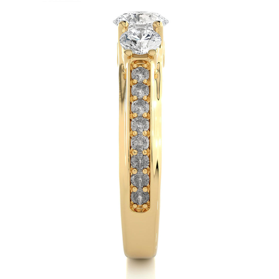 Three-Stone Round Diamond Wedding Ring / IGI Certified EF VS/SI Lab-Grown Diamonds with Pave Setting / 14K Real Gold Engagement & Anniversary Ring Gift