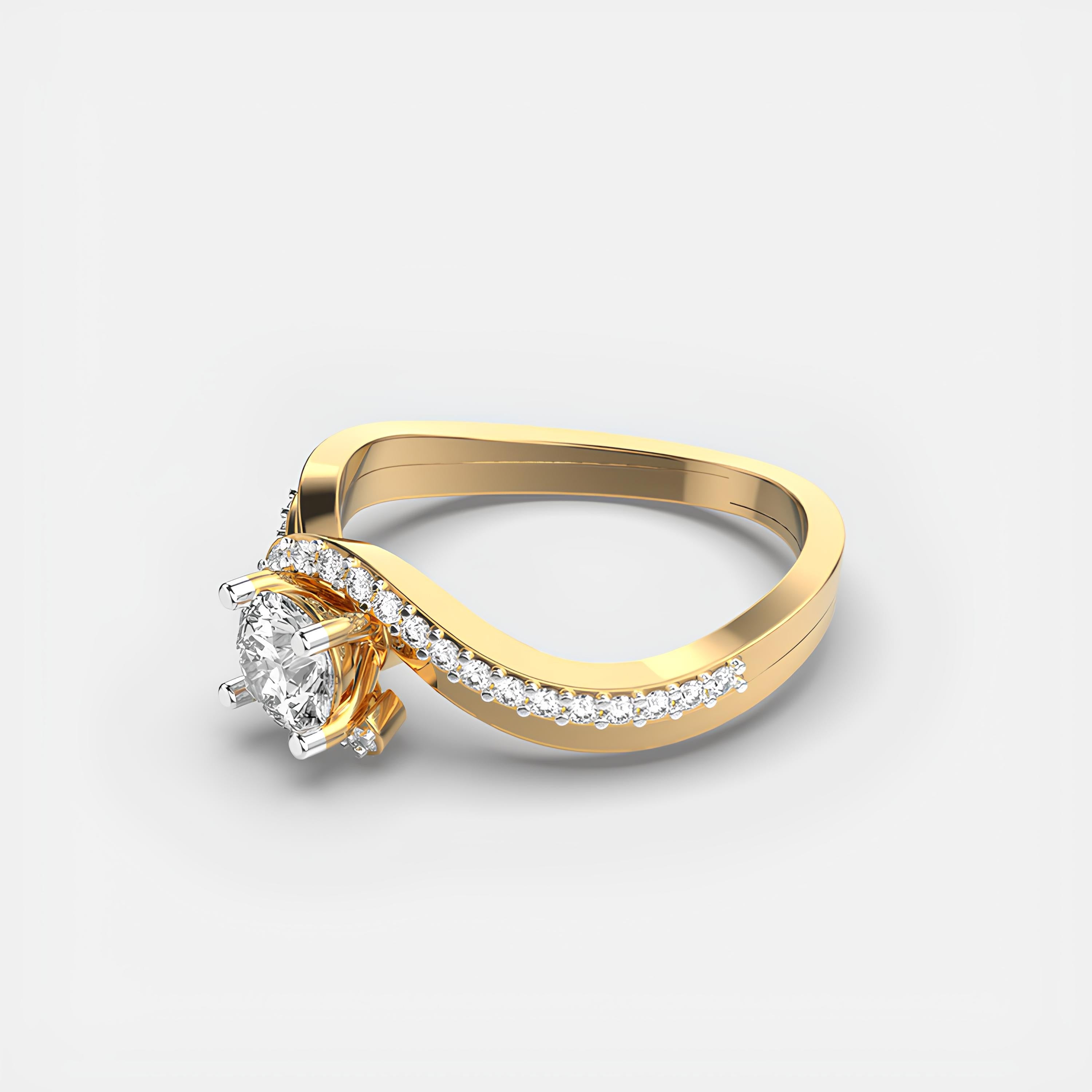 14K Solid Gold Twisted Band Ring Round Cut EF VS/SI Lab-Grown Diamond Engagement & Anniversary Ring for Women