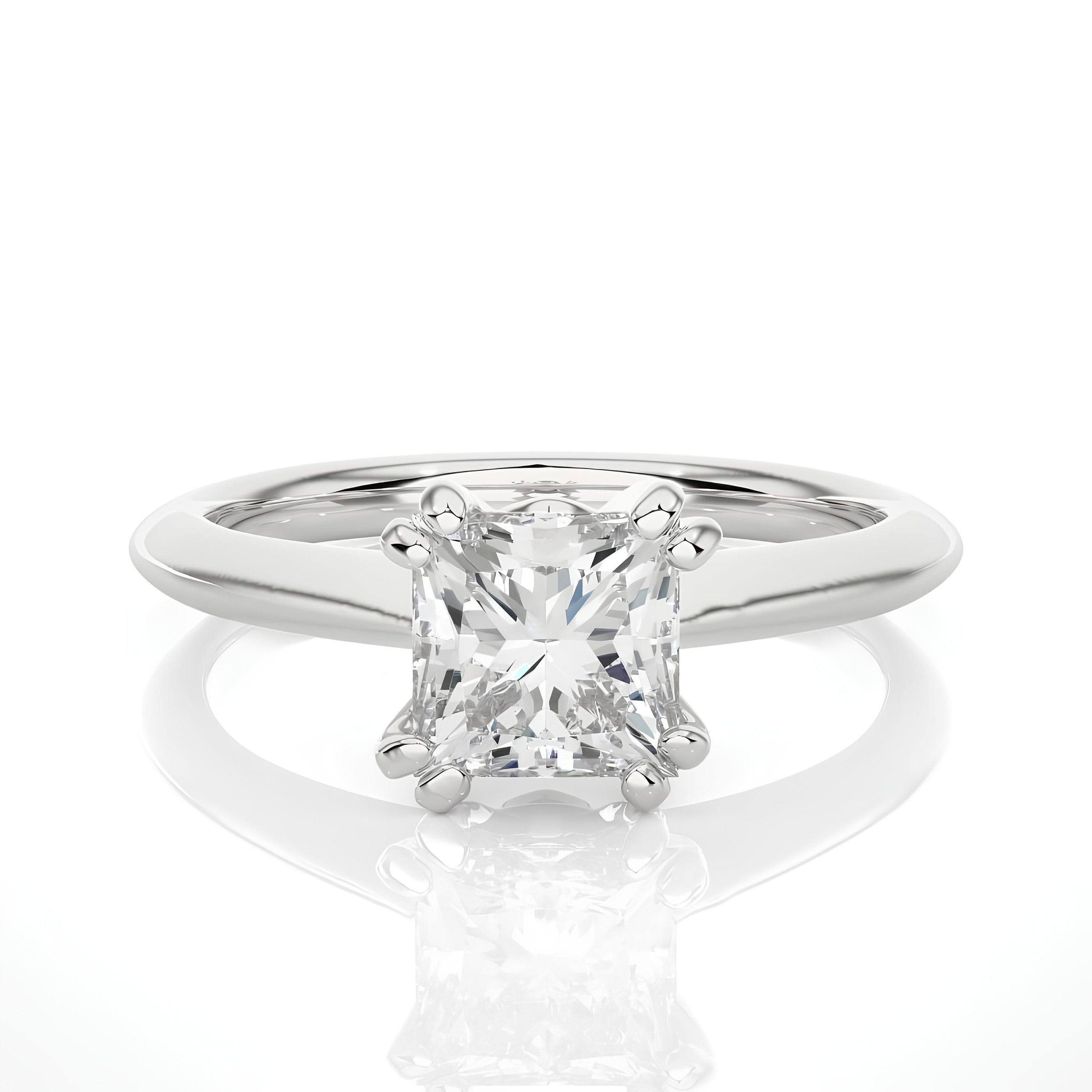 Certified 1.00 Ct Princess Cut Lab-Grown Diamond Solitaire Engagement Ring – Conflict-Free EF VS/SI Diamond Set in 14K Real Gold