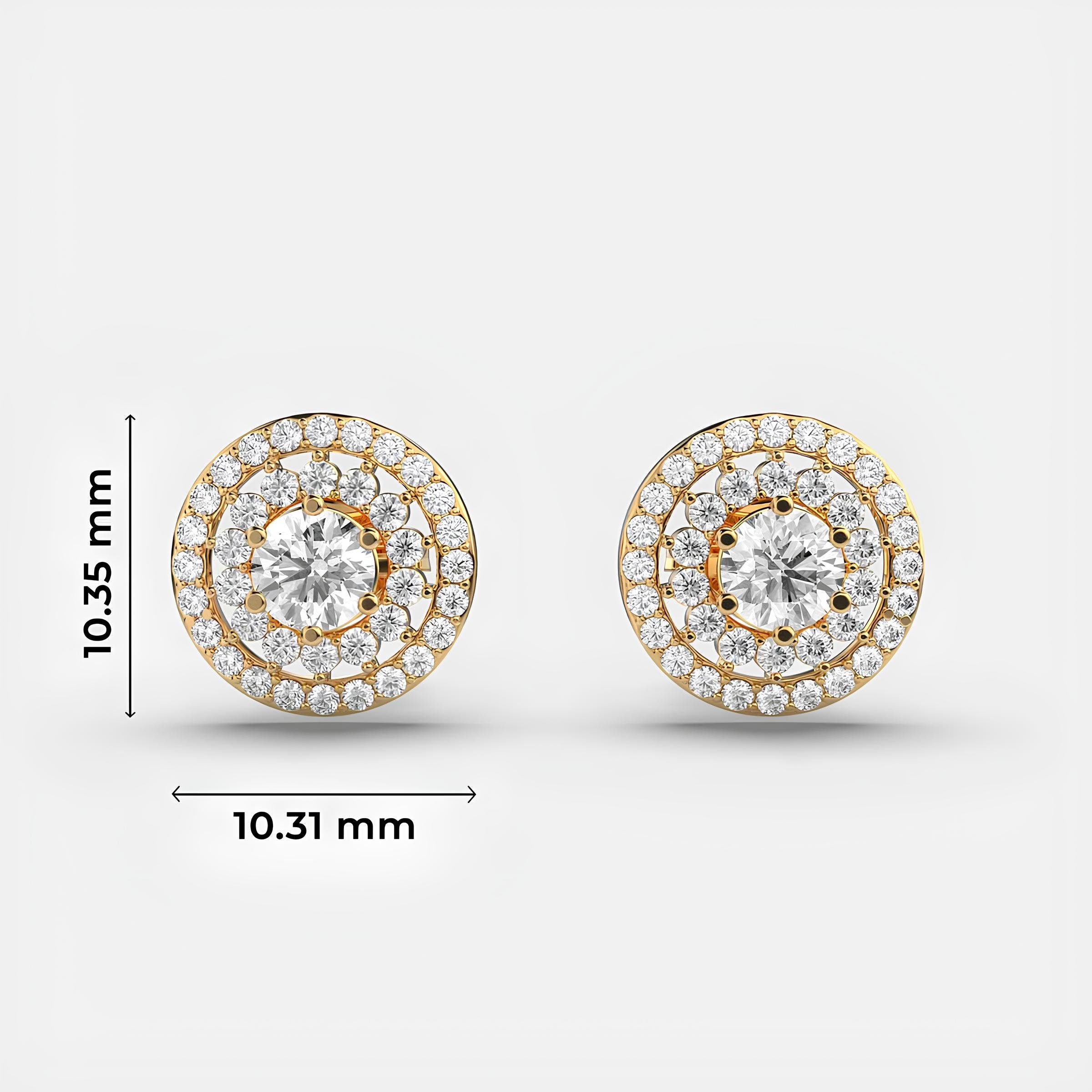 14K Solid Gold Round EF VS/SI Lab Grown Diamond Double Halo Stud Earrings