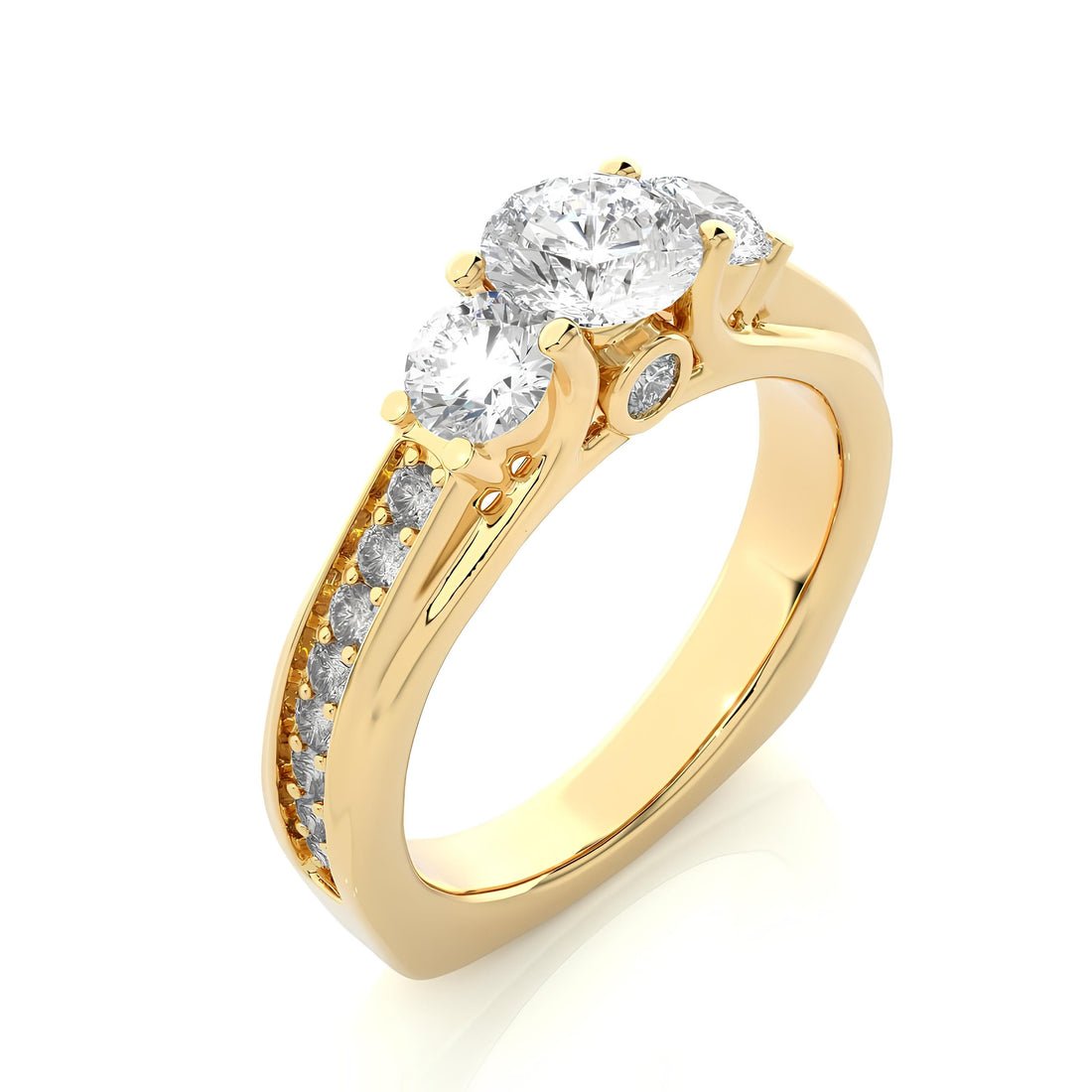 Three-Stone Round Diamond Wedding Ring / IGI Certified EF VS/SI Lab-Grown Diamonds with Pave Setting / 14K Real Gold Engagement & Anniversary Ring Gift