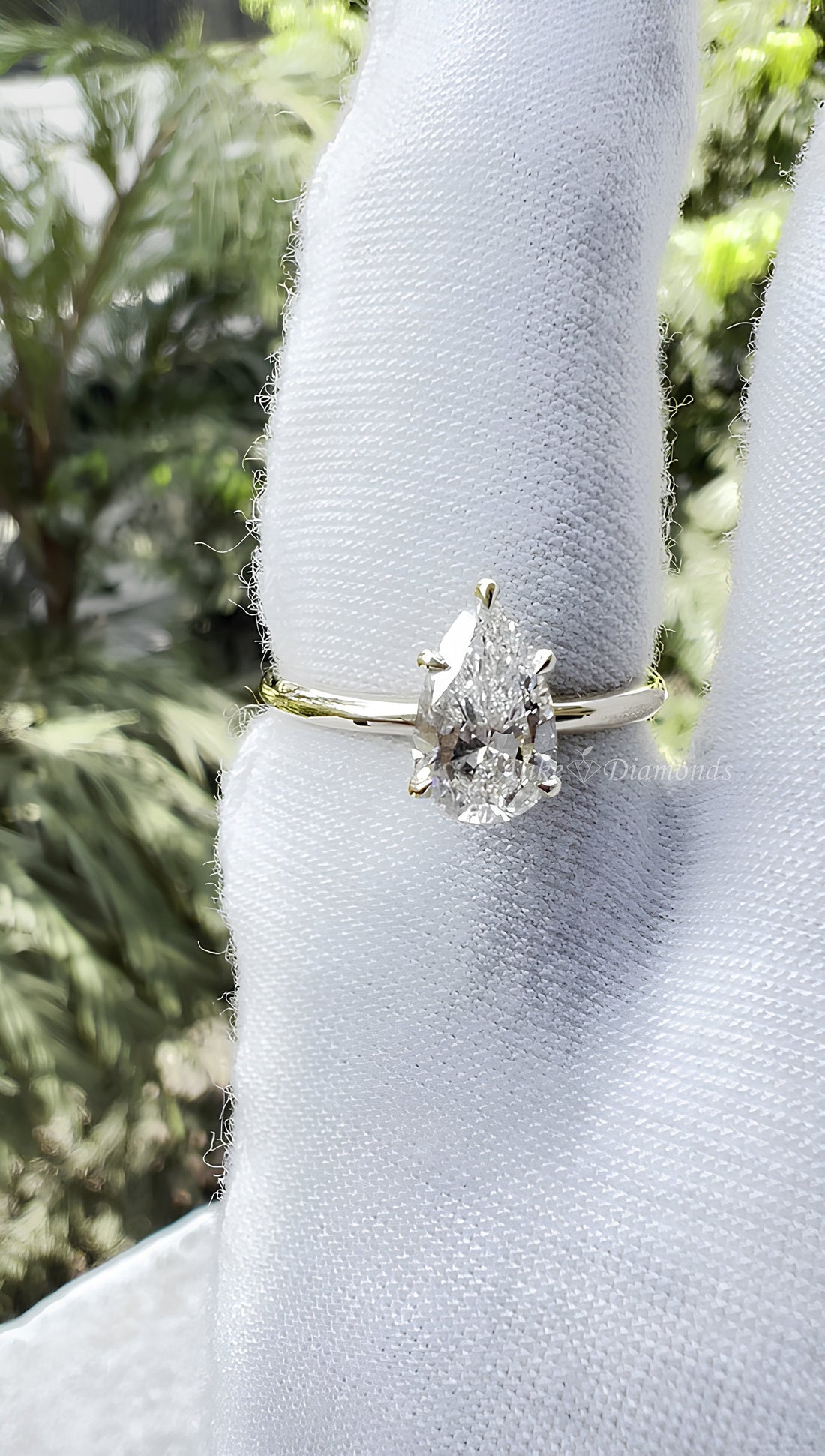 Solitaire Engagement Ring, 1.22 Ct Pear Cut Lab Grown Diamond Ring, Certified GH/SI Diamond 14K Yellow Gold Wedding Ring, Size 7