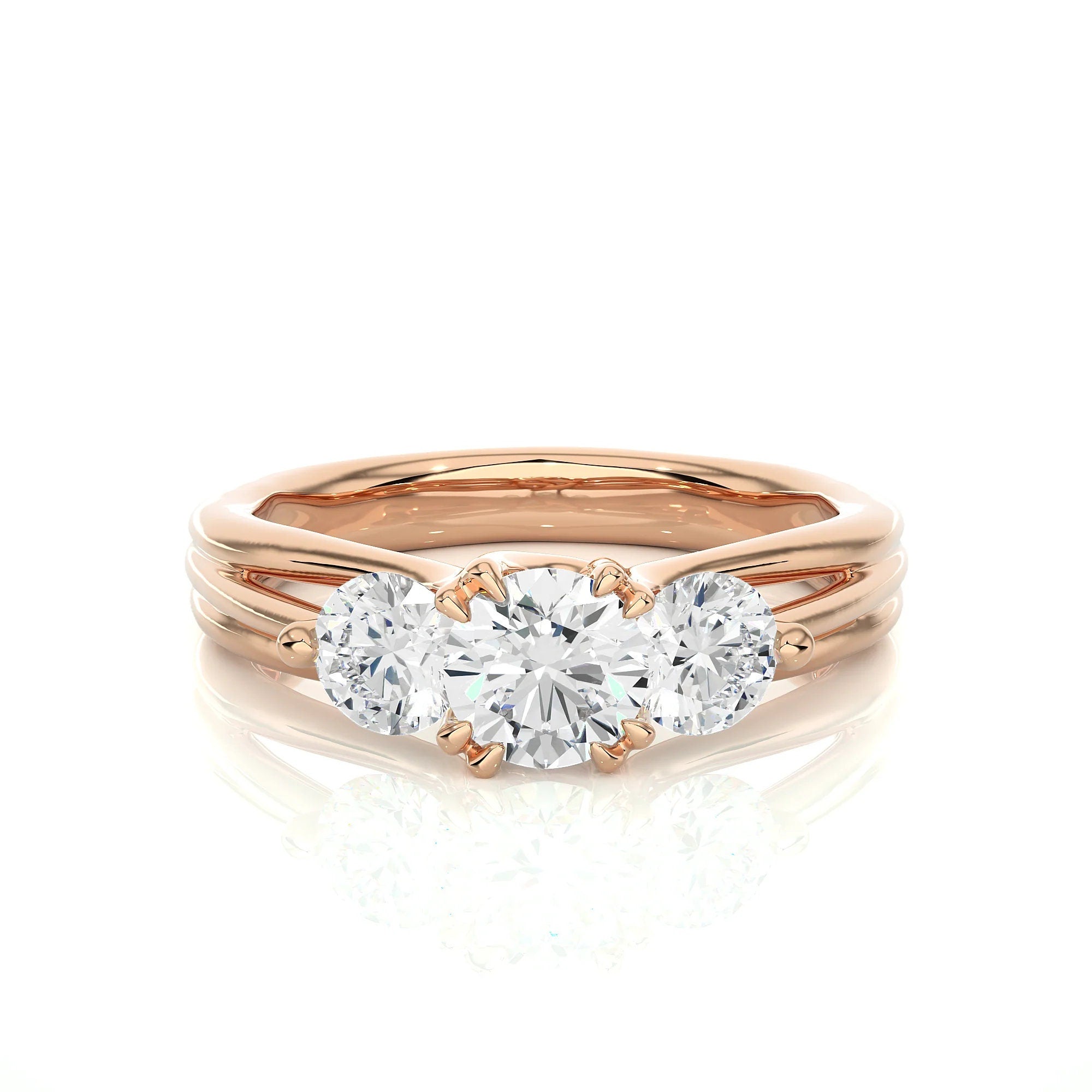 Round Three Stone Engagement Ring, EF VS/SI Lab Created Diamond Ring, Promise Ring, Wedding Ring, Diamond Ring for Her, 14K Gold Ring