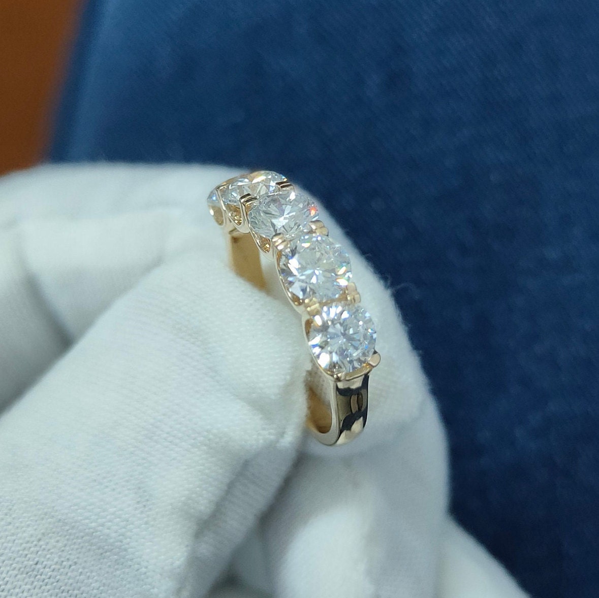 Round 5-Stone EF VS/SI Lab-Grown Diamond Ring – U-Prong Set Engagement or Promise Ring 14K Gold