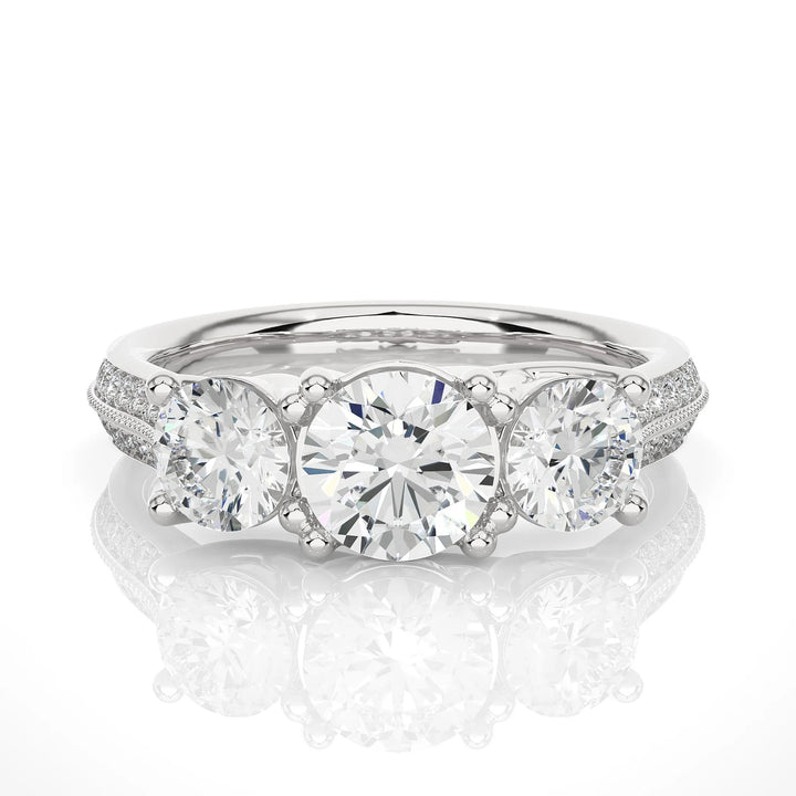 IGI Certified Round Three-Stone Engagement Ring – EF VS/SI Lab-Grown Diamonds with Pave Setting in 14K Real Gold – Perfect Wedding or Anniversary Gift