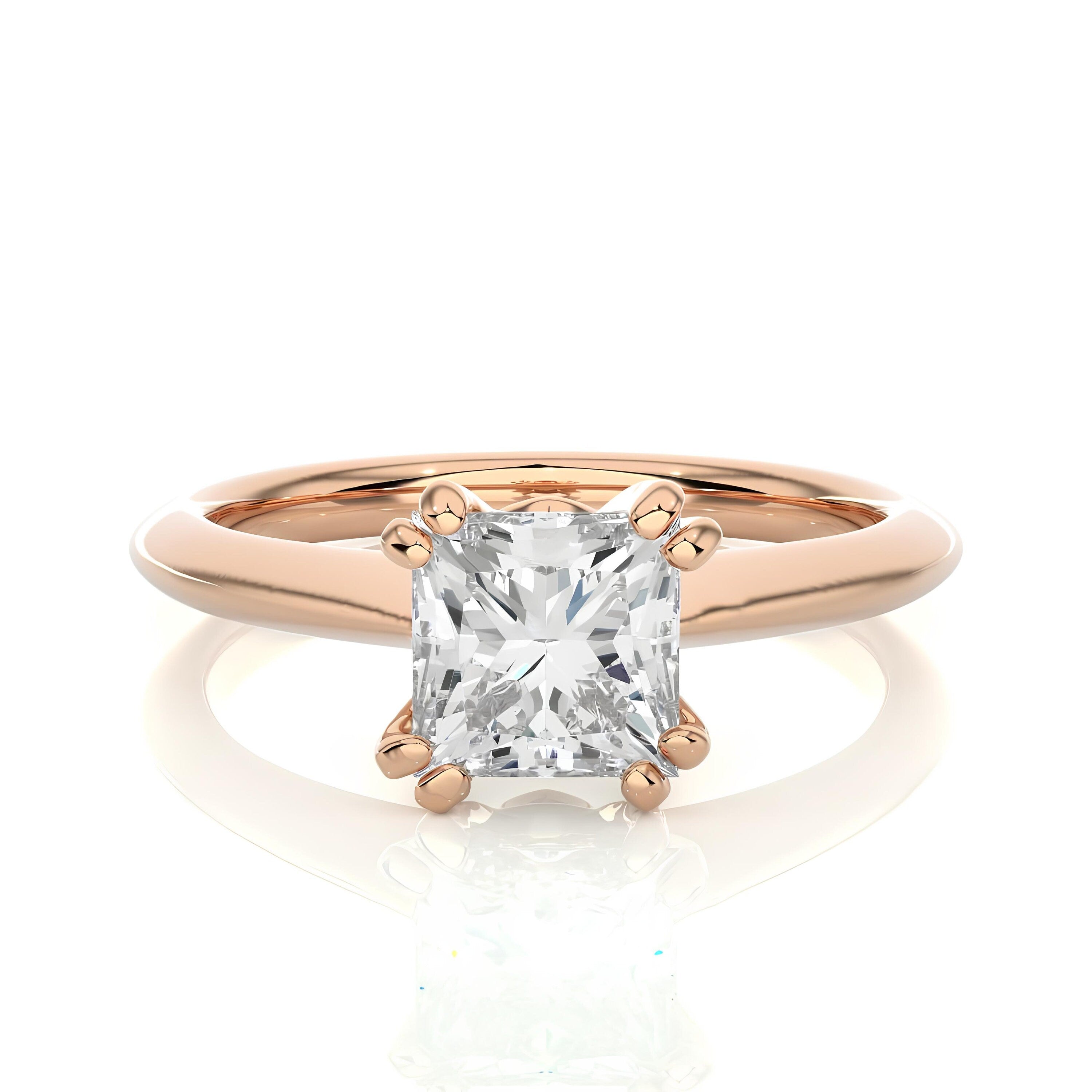 Certified 1.00 Ct Princess Cut Lab-Grown Diamond Solitaire Engagement Ring – Conflict-Free EF VS/SI Diamond Set in 14K Real Gold