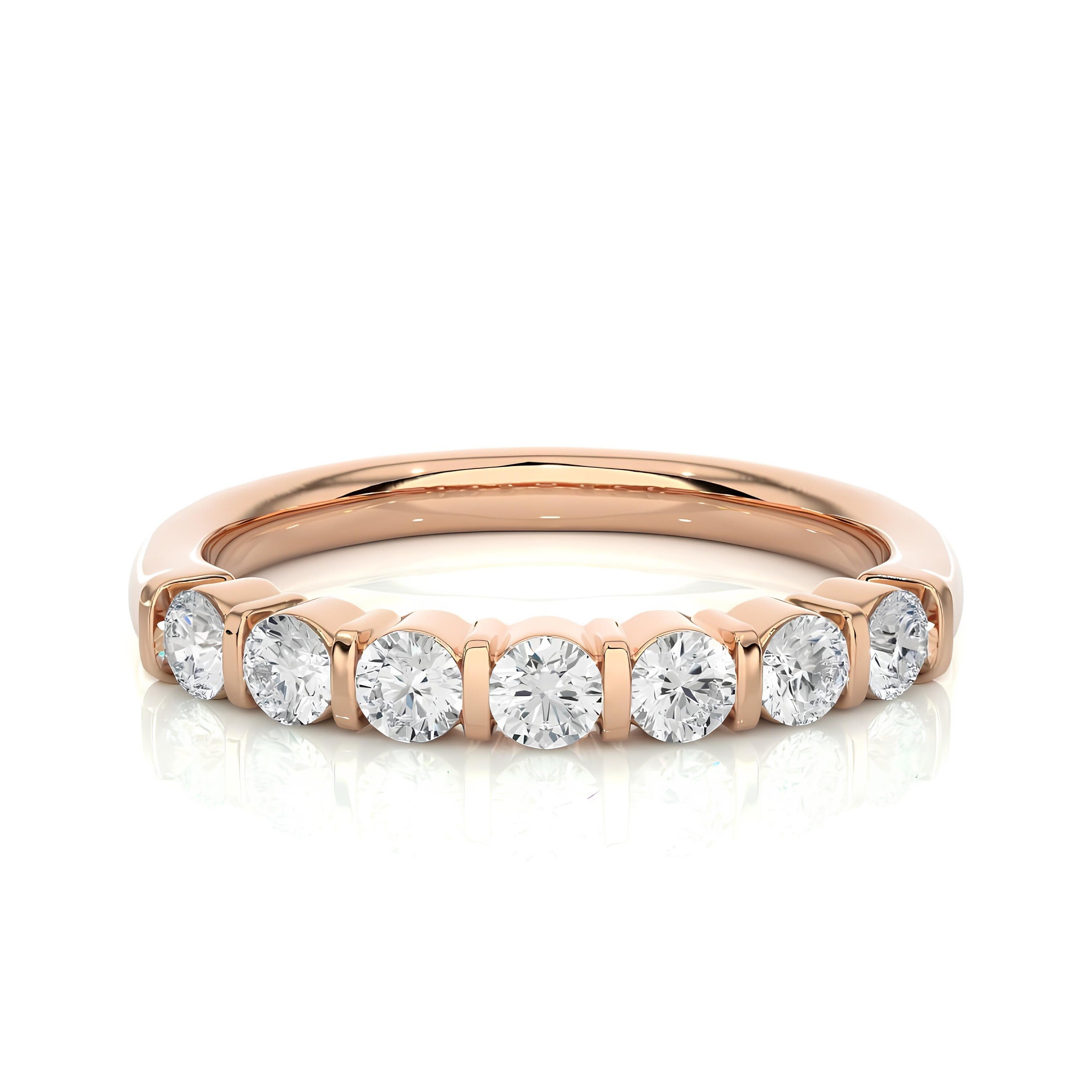 2.75MM EF VS/SI Lab-Grown Diamond Eternity Band – 7-Stone Bar-Set Diamond Ring, Unique Wedding and Stacking Band 14K Gold