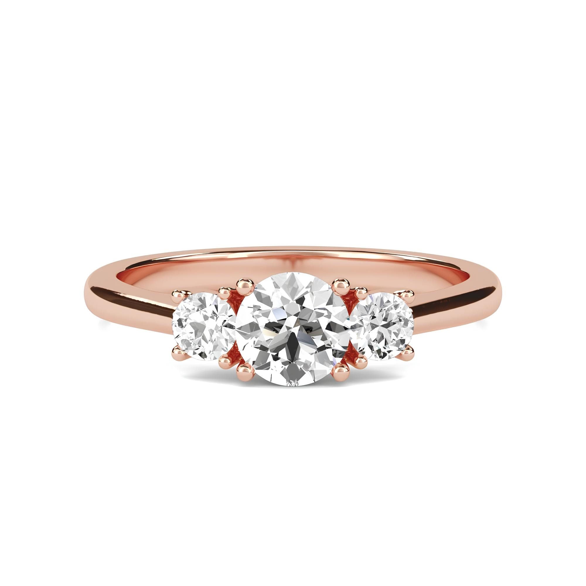 Three-Stone Round Lab-Grown Diamond Engagement Ring – EF VS/SI Diamonds in 14K Gold | Promise, Wedding, or Gift Ring for Her