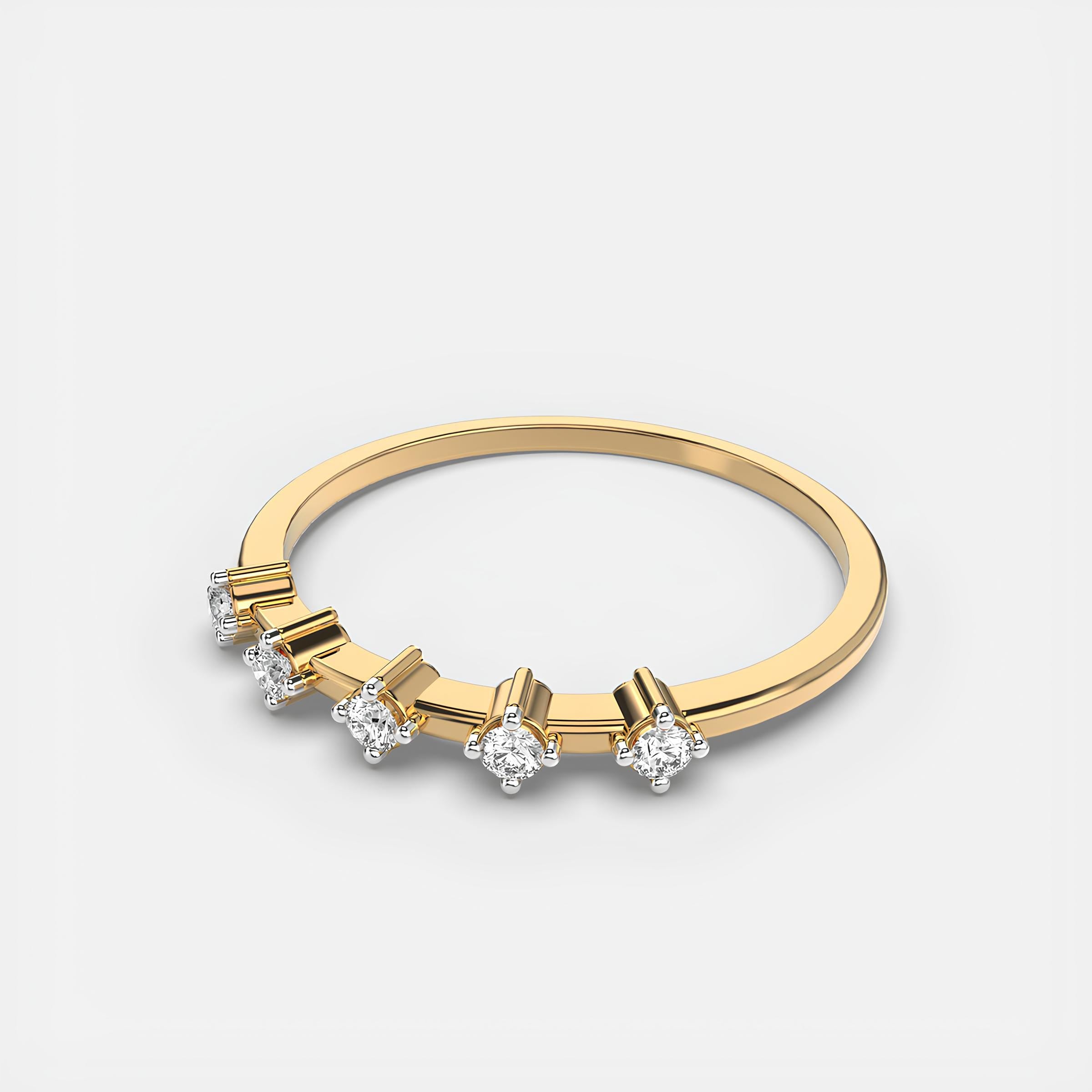 5-Stone Lab-Created Diamond Ring – 14K Solid Gold Women's Half Eternity Wedding or Engagement Band