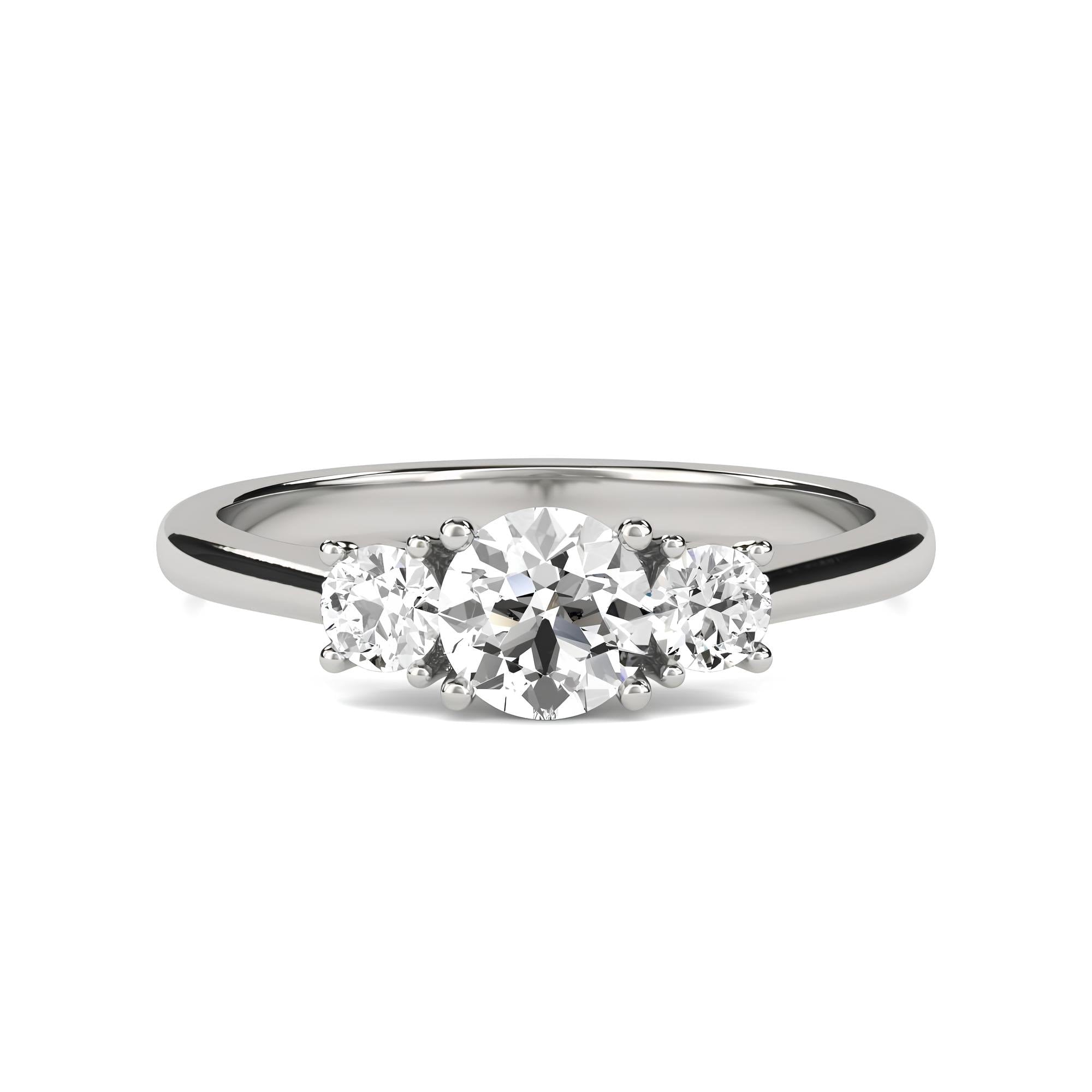 Three-Stone Round Lab-Grown Diamond Engagement Ring – EF VS/SI Diamonds in 14K Gold | Promise, Wedding, or Gift Ring for Her