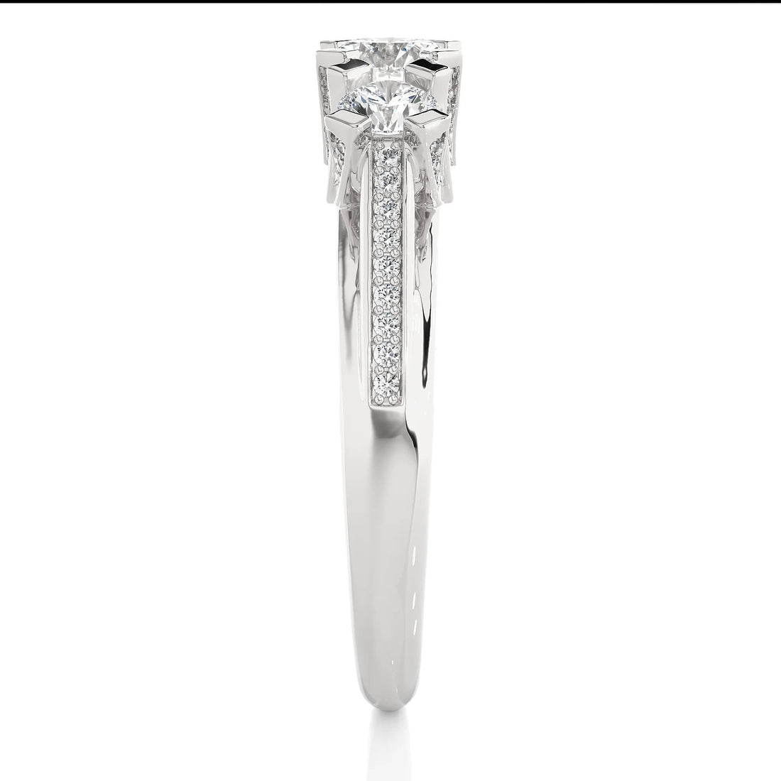 Three-Stone Wedding Ring with Accent Diamonds – IGI Certified EF VS/SI Lab-Grown Diamond Engagement Ring in 14K Real Gold