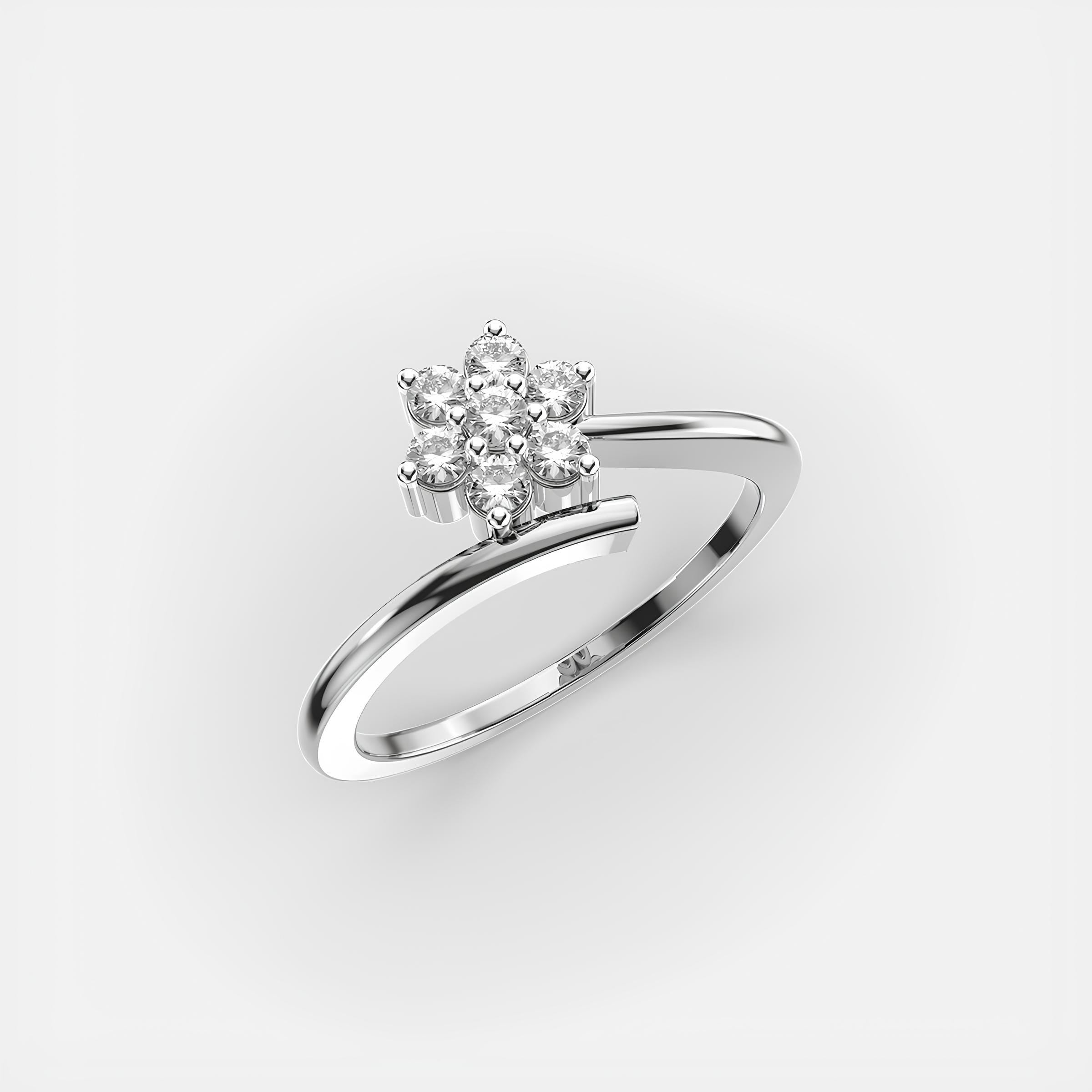 Round Diamond Ring Lab Created Diamond Wedding Band Woman's  Flower Half Eternity Wedding Ring in 14K Solid Yellow Gold