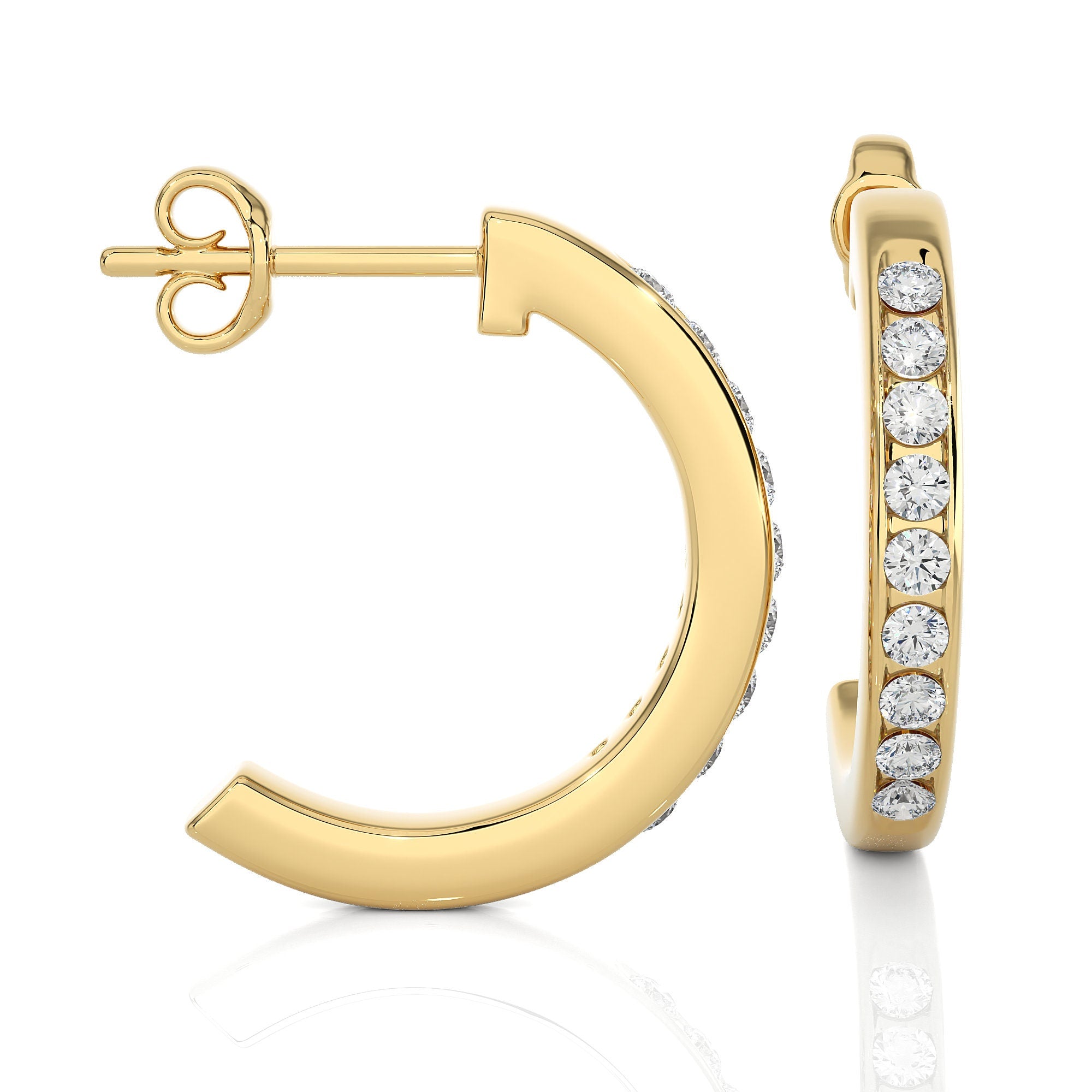 0.46 CT Round Lab-Grown Diamond Channel Set Hoop Stud Earrings 14K Gold
