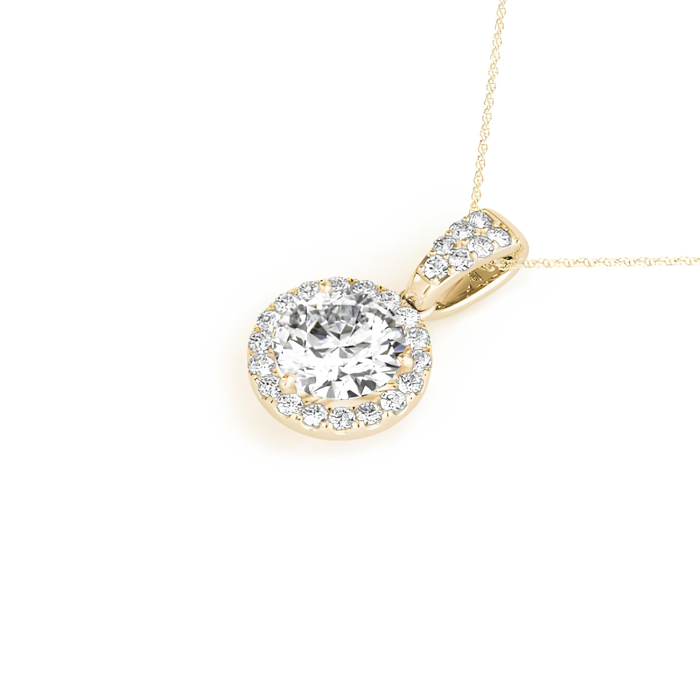 IGI Certified 1.00 Carat EF VS/SI Lab Grown Round Diamond Halo Pendant Necklace in 14K Gold